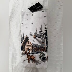 Tahari Holiday Snow Cabin Christmas Deer Scene Blanket - White and Gray